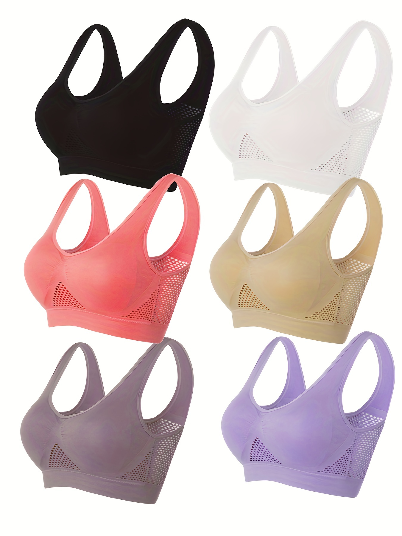 6 Pack Plus Size Sports Bra Set Women's Plus Solid Basic Yoga Bra Six Piece Set