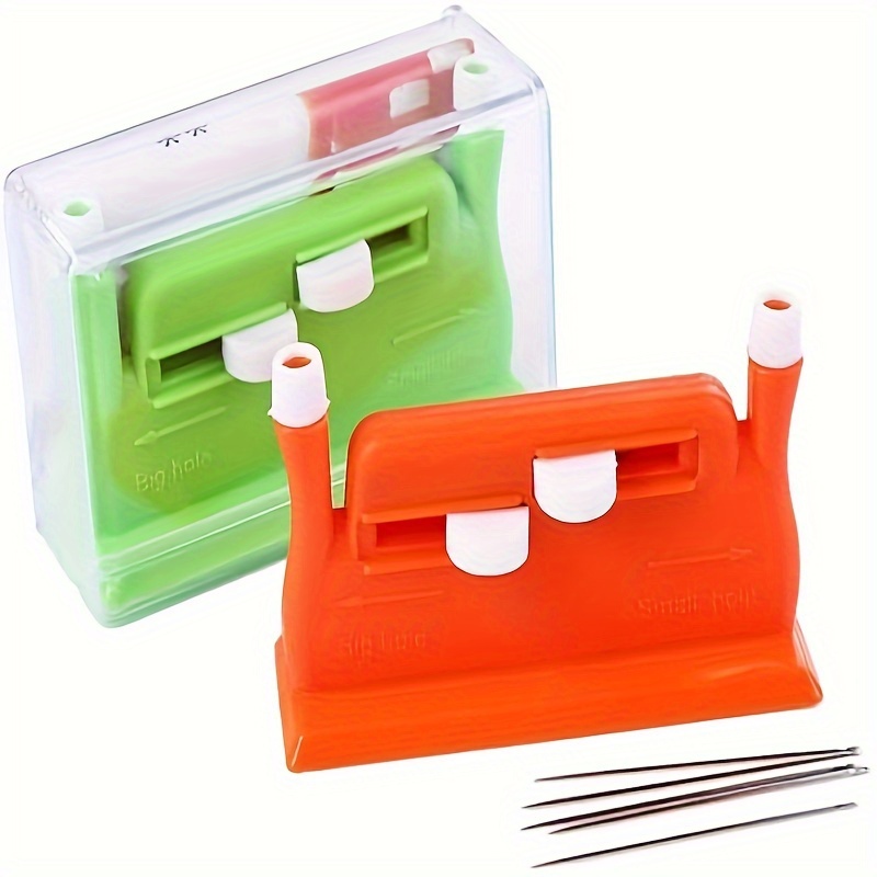 2Pcs Automatic Needle Threader,Sewing Tool Needle Threader,Automatic Needle  Threaders for Hand Sewing (Green+Orange) 