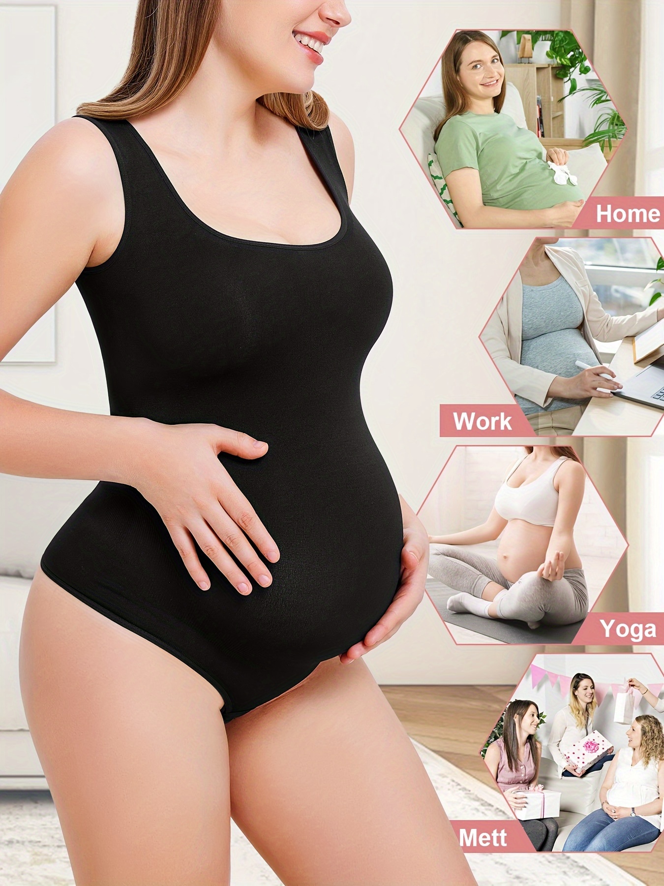 Women's Maternity Solid Highly Stretchy Solid Bodysuit Belly Support  Jumpsuit - Baby & Maternity - Temu