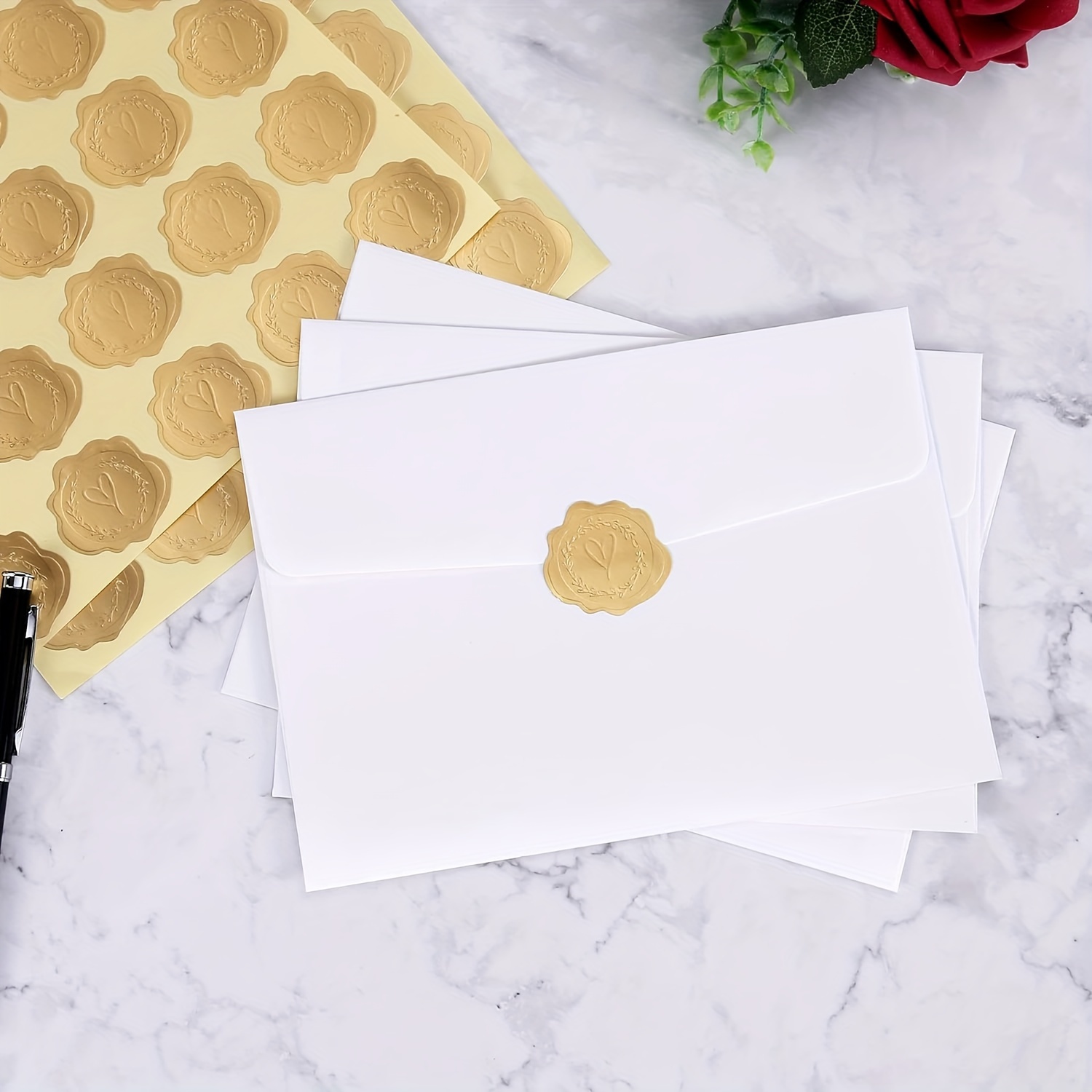 Wax Seal Stickers Envelope Seal Stickers Wedding Invitation Envelope Seals  Self Adhesive Gold Stickers for Party Invitaion, Christmas, Gift Wrapping