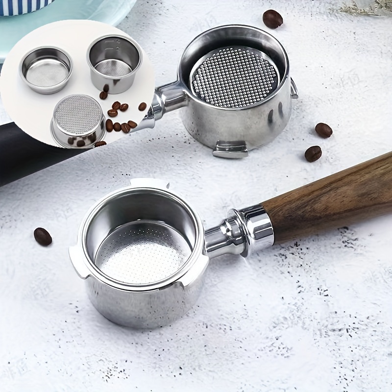 1pc stainless steel powder bowl semi automatic coffee machine single and double powder cup brewing head filter bottomless handle filter details 1