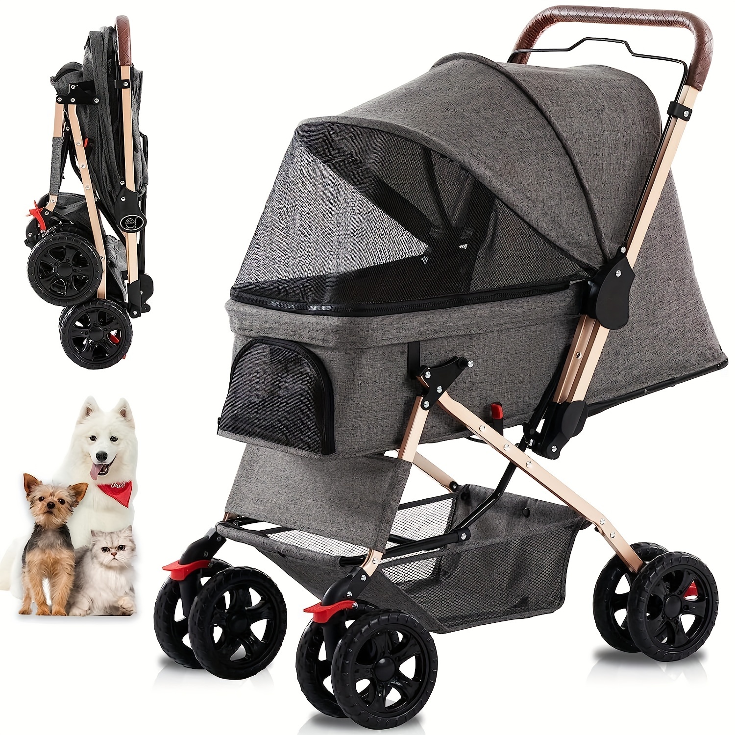 Pet Stroller Ventilado Plegable Para Perros Carrito Para - Temu