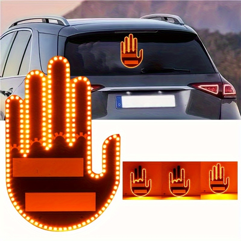 1pc Car Finger Light Gesture Light Car-mounted Multi-functional Warning  Light Anti-tailgating Light Interactive Palm Light
