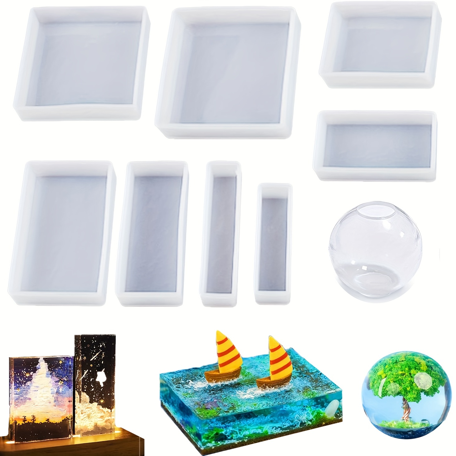 Square Resin Mold 9PCS Different Sizes Silicone Molds Different