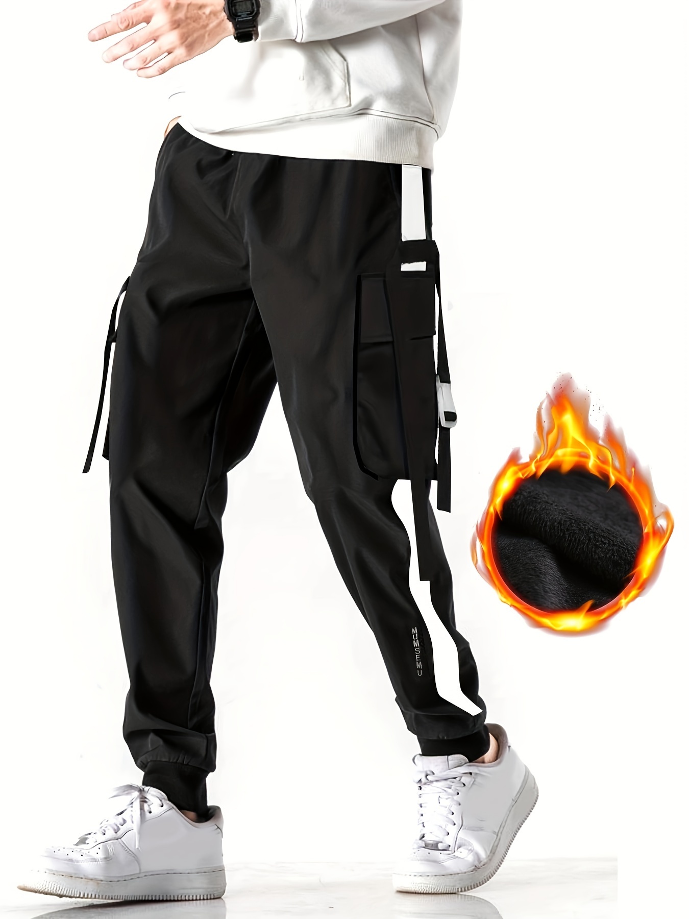  New Men's Side Pocket Cargo Pants Black Hip Hop