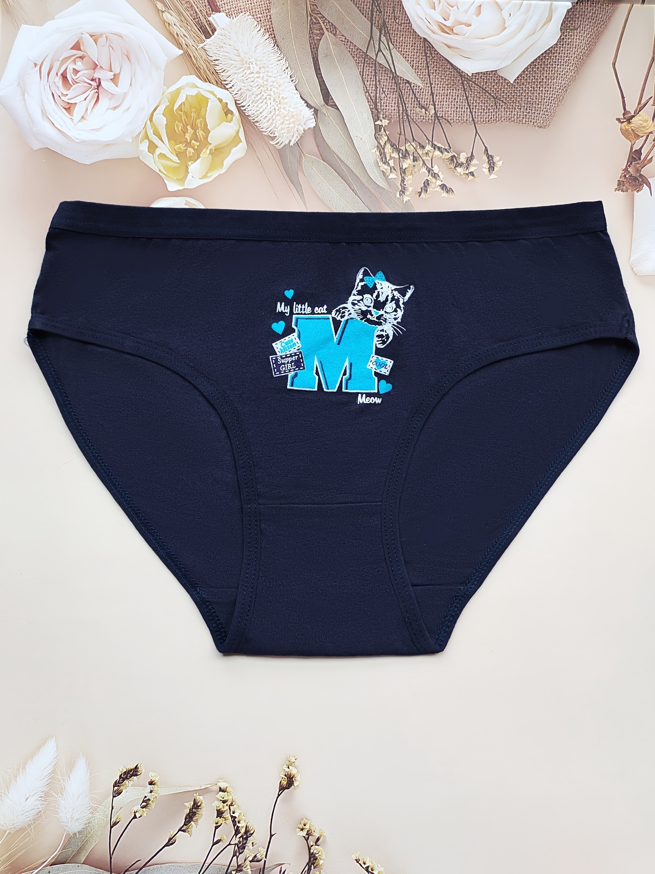 Simple Low Waist Cute Cat Print Briefs Soft Comfy Stretchy - Temu