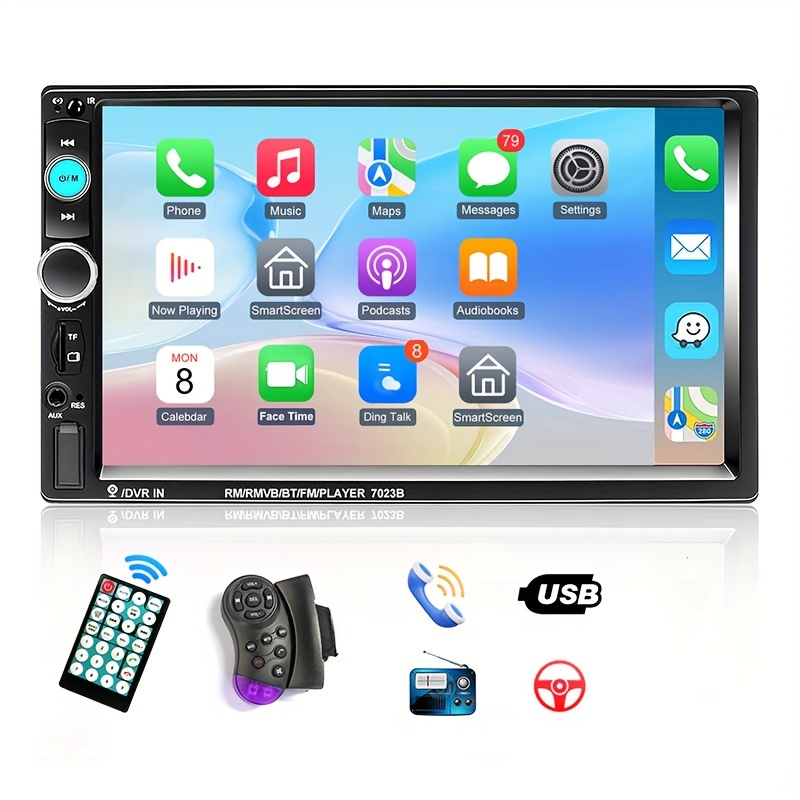 Radio De Coche Radio de coche de 7 pulgadas 1 Din Wireless Carplay Android  Auto Radio FM Pantalla retráctil