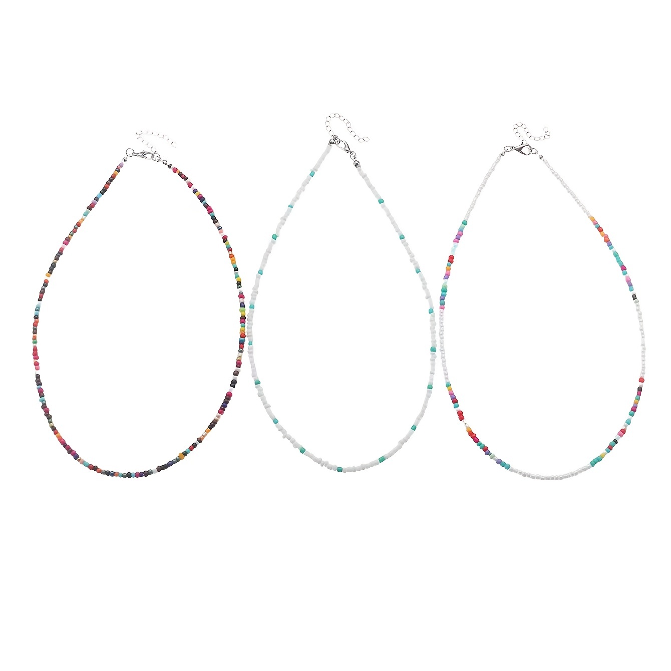 3pc Boho Colorful Rice Beads Stacking Necklace Set