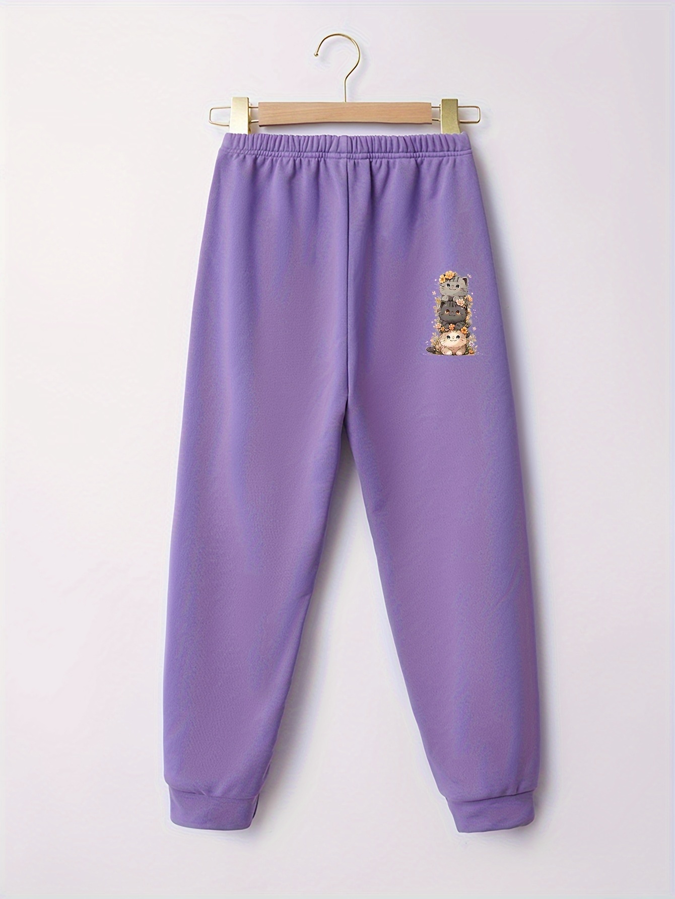 Cute Cat Print Girls Everyday Casual Pants Comfy - Temu Ireland