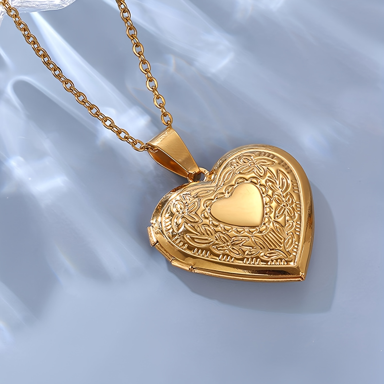 E-shop 1 Stück Rosenherz Foto-Anhänger Halskette - Edelstahl Bilderrahmen Anhänger mit Fotoeinsatz als Erinnerungsgeschenk für Hochzeit, Jubiläum,