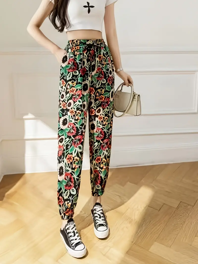 Floral Drawstring Bungee Pants Casual Comfortable Trousers - Temu