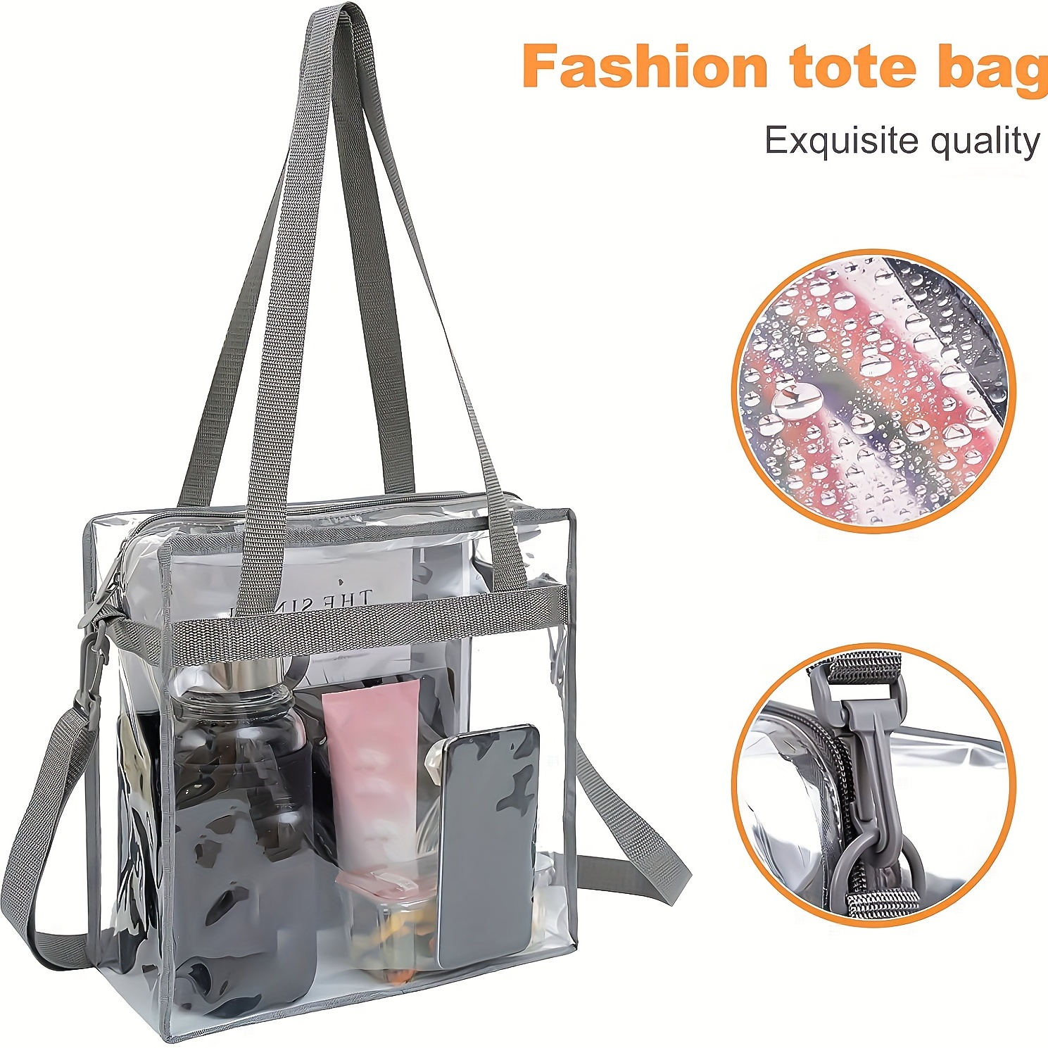 PVC Transparent Tote Bag for Women Simple Large capacity Tote Bag Crossbody Tote  Bag Handbag Zipper Fashion Tote Bag 