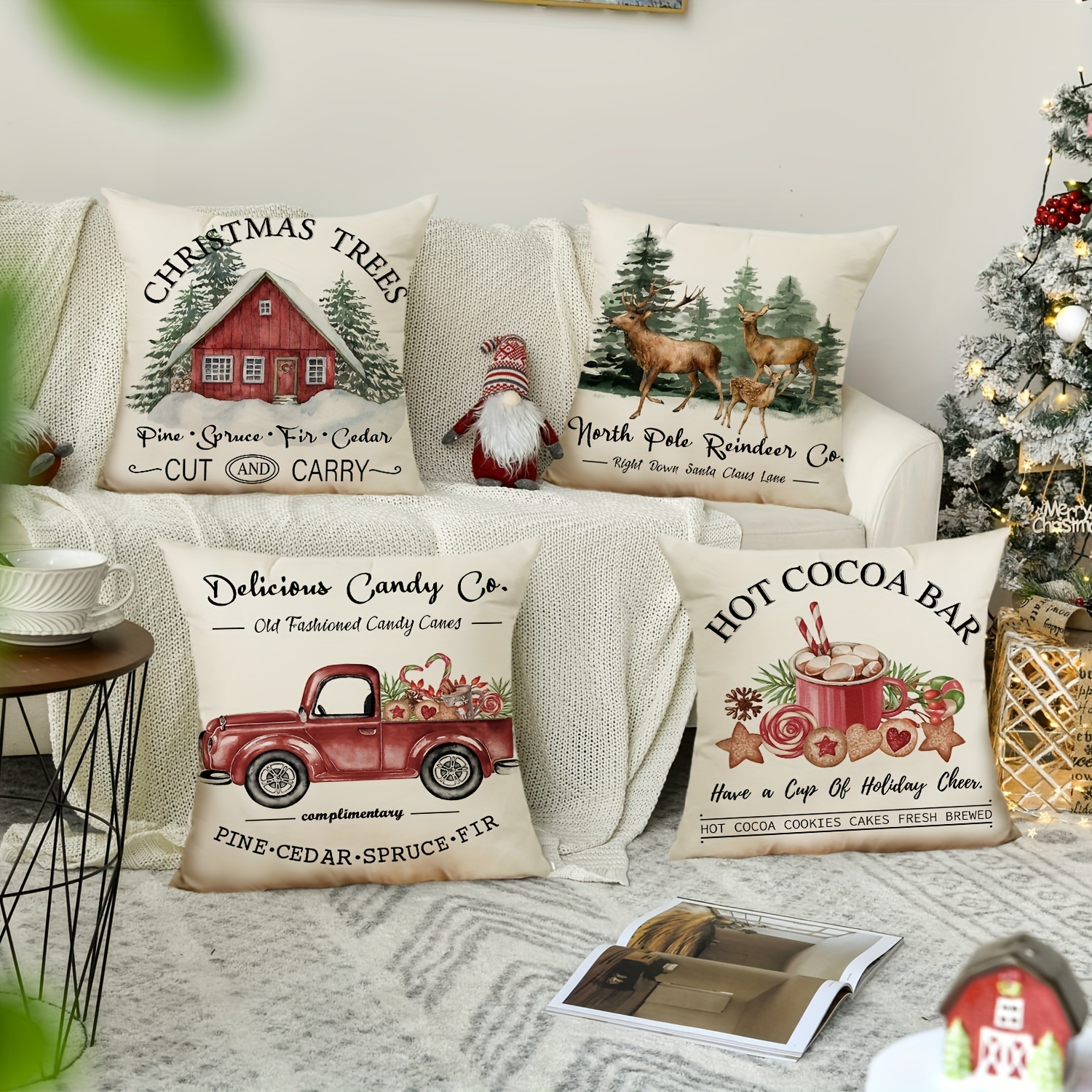 Square Christmas Pillow Cover Christmas Tree Cushion - Temu