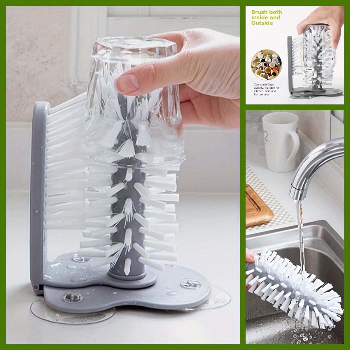 1pc Beverage Cup Cleaner, 2-in-1 Cup Cleaning Brush With Suction Base,  Kitchen Sink Accessory