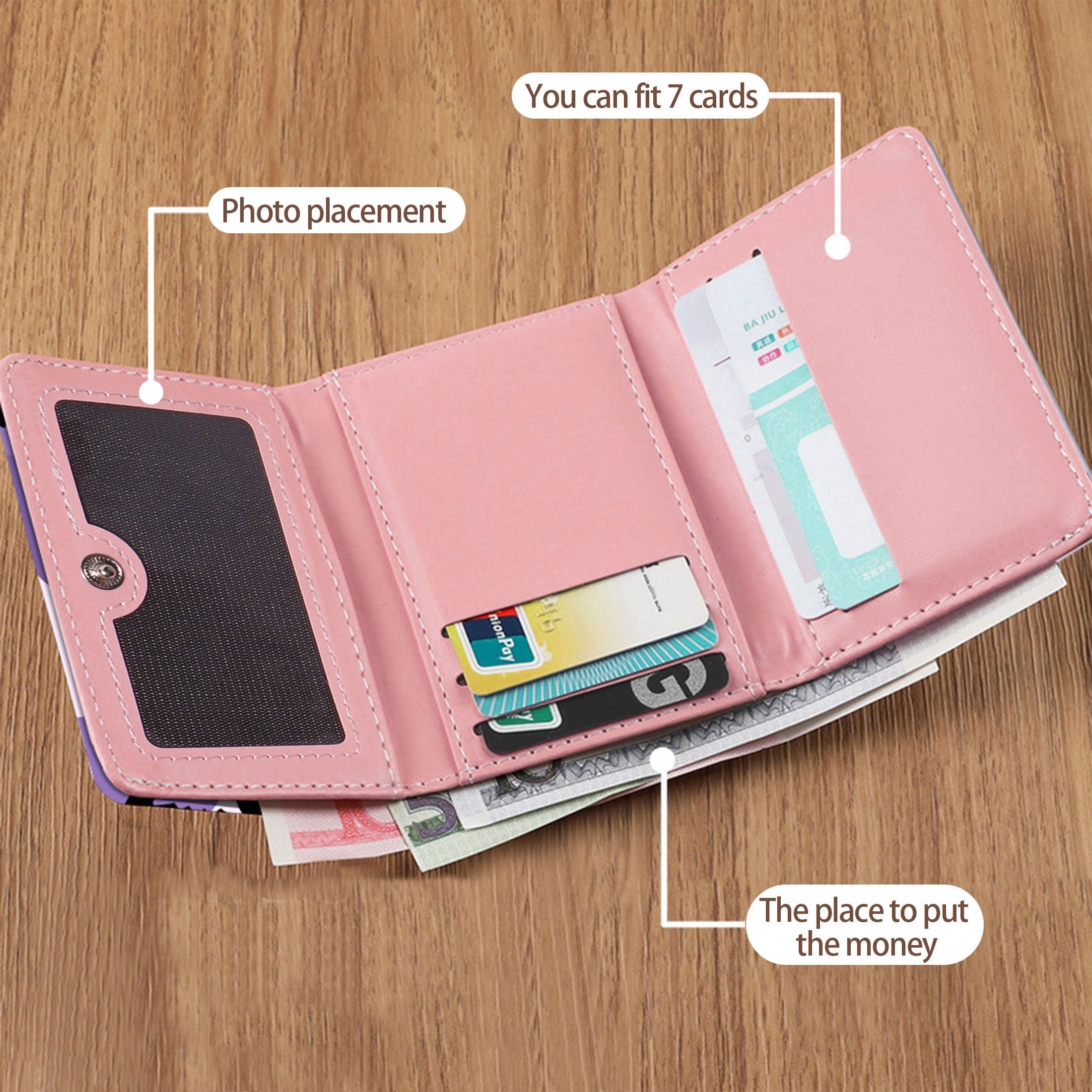 Cute Small Wallet, Women's Trifold Wallet, Flower Print Card Holder With Id  Window & Cash Pocket - Temu