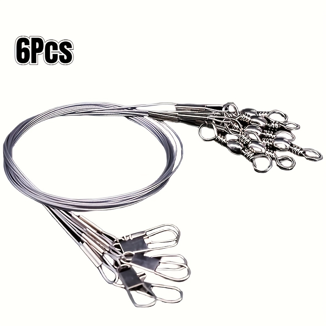 6pcs Stainless Steel Fishing Leader With Swivel And Snap, 120 Lb  Saltwater/Freshwater Fishing * Extra-long 31 Inch Fishing *