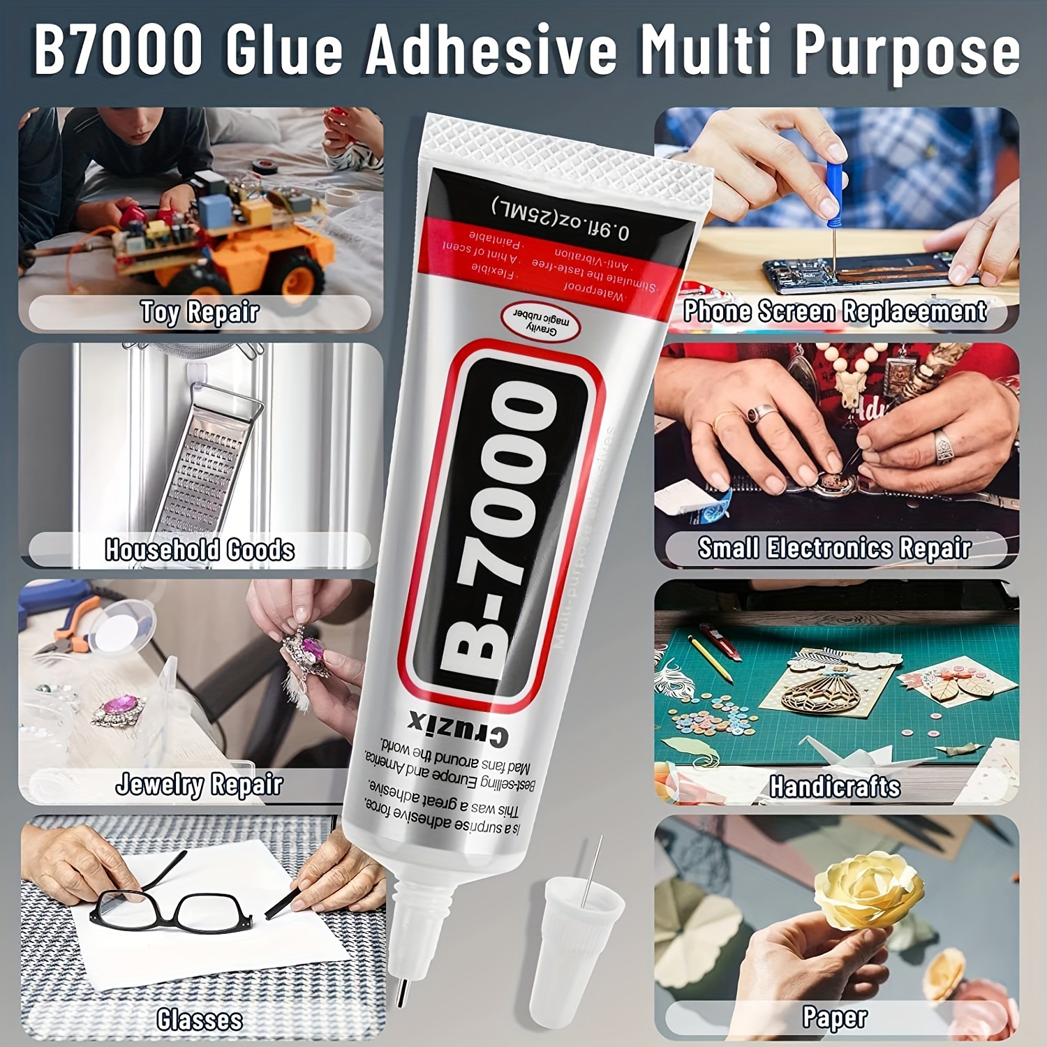 B-7000 Glue, Multipurpose High Grade Industrial B7000 Adhesive, Semi Fluid  Transparent Glues for bonding Mobile Phone, Metal, Wood, Jewelry, Leather