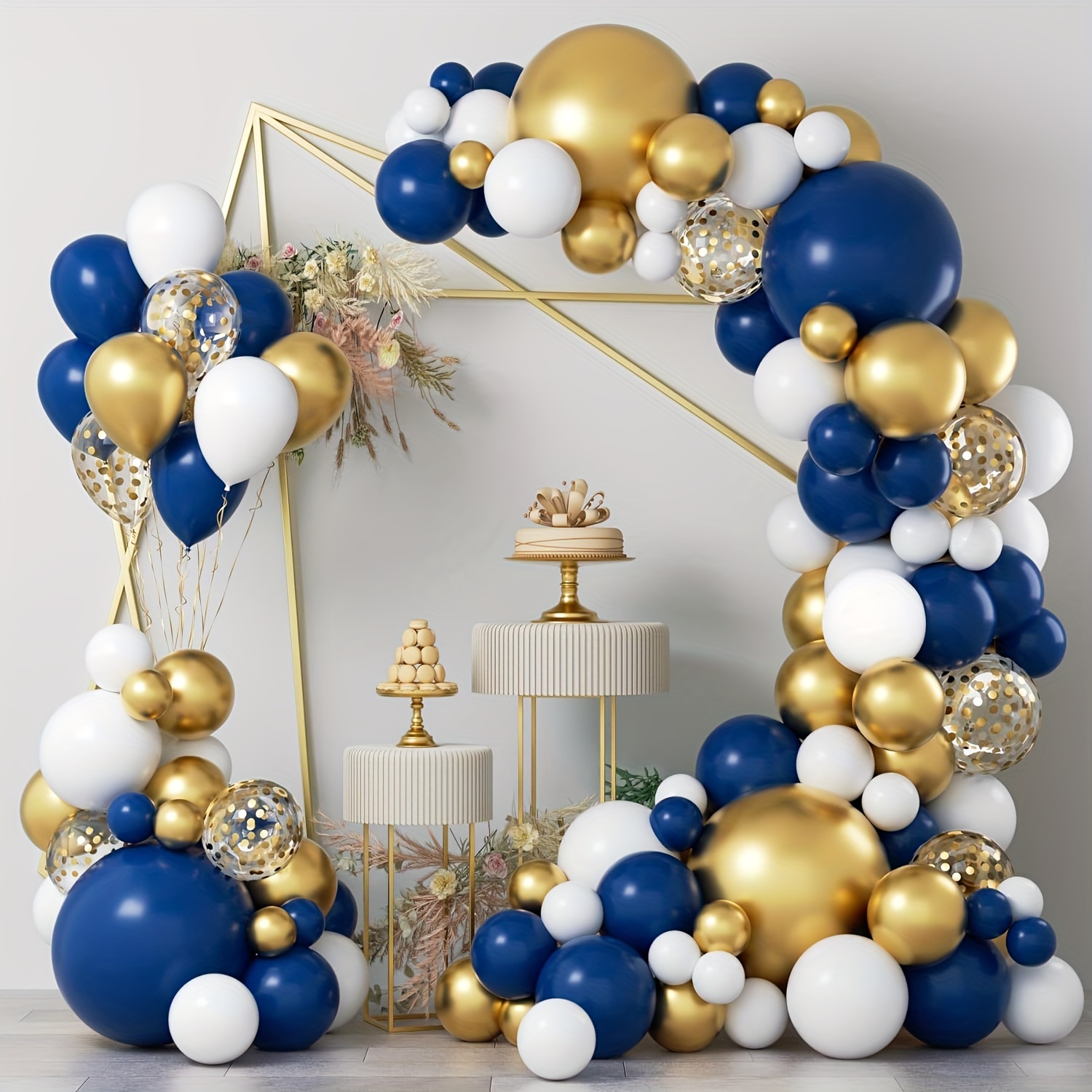 Navy Blue Balloons Garland Kit 120 Pcs Navy and Gold Confetti White Balloons Arch with 16ft Tape Strip & Dot Glue for Party Wedding Birthday DIY
