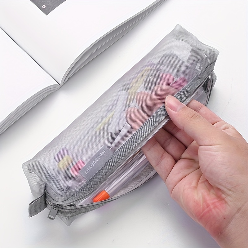 Transparent Mesh Zipper Large Pencil Case — A Lot Mall