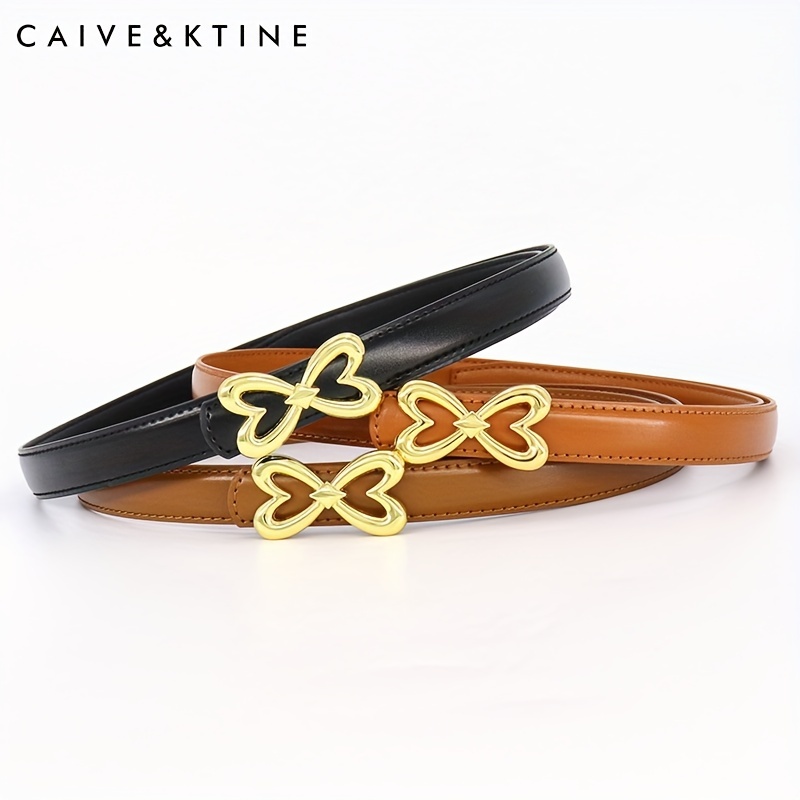 Heart Butterfly Buckle Thin Belt Leather Solid Jeans Pants Belt