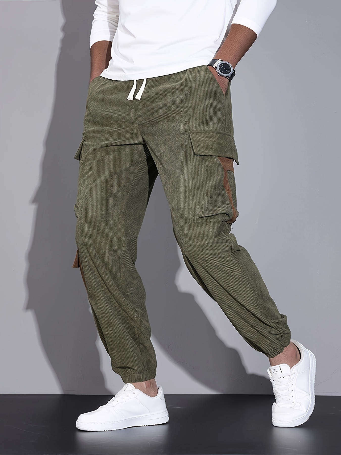 Guys Drawstring Waist Corduroy Cargo Pants