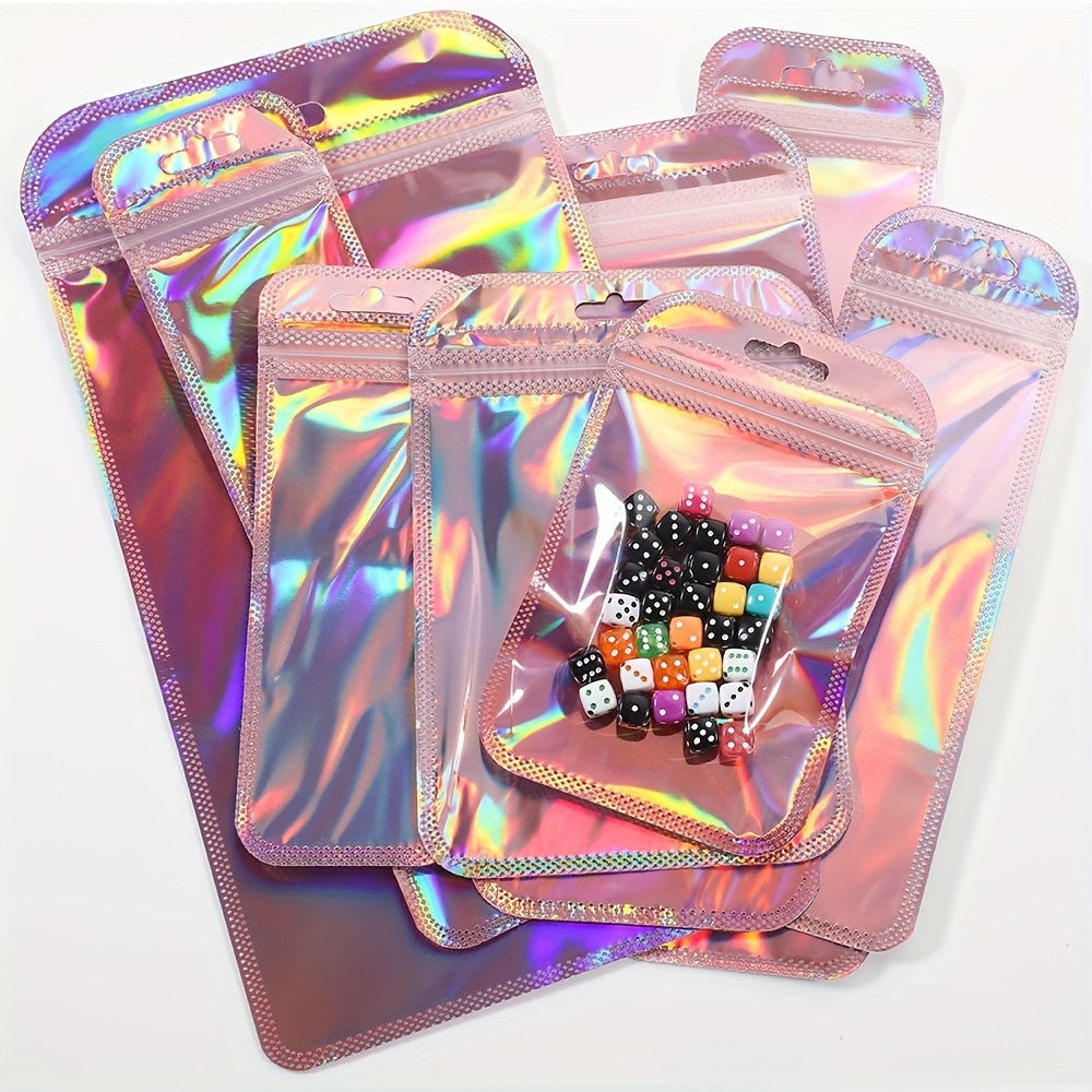 

50pcs Self Sealing Opp Bags Pouches Laser Iridescent Zip Lock Bag Repeatable Packaging Jewelry Retail Bag Pouches Bags Gift Wrapping Bags