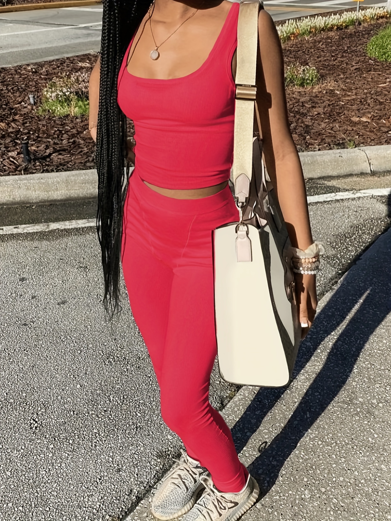 Casual Two-Piece Set Sleeveless Tank Top & High Waist Pants Set