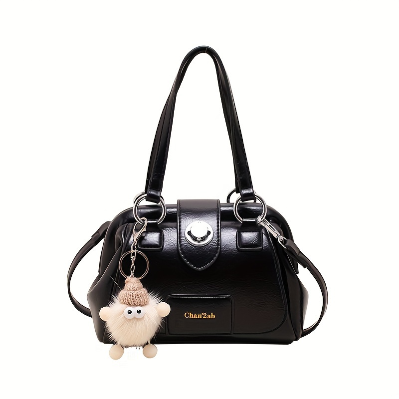 Mini black fashion pu handbag with pendant