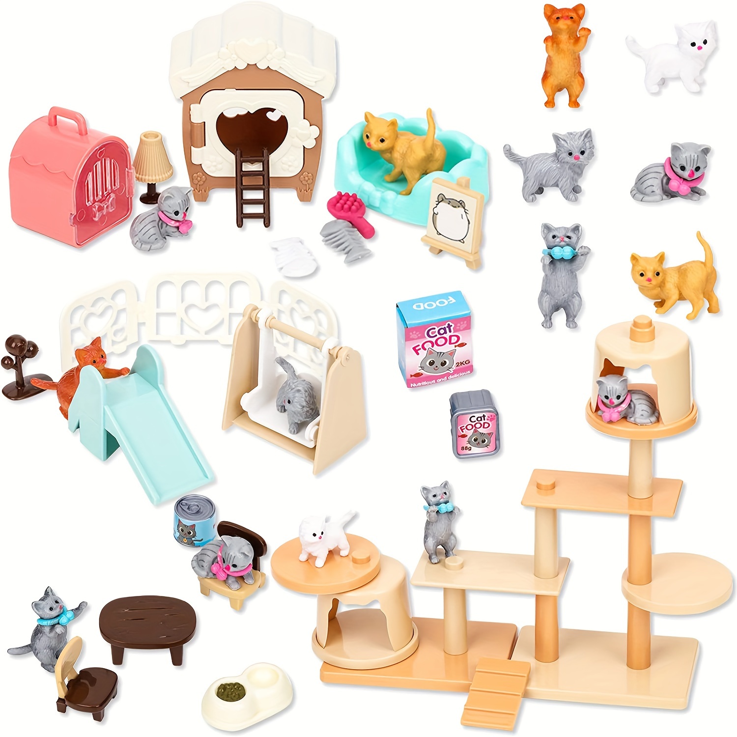 

Cat Toys Pretend Play Cat Figures Playset Toy Interactive Kitten Role Play Set Realistic Cats Care Center For Girls Boys Birthday Gift