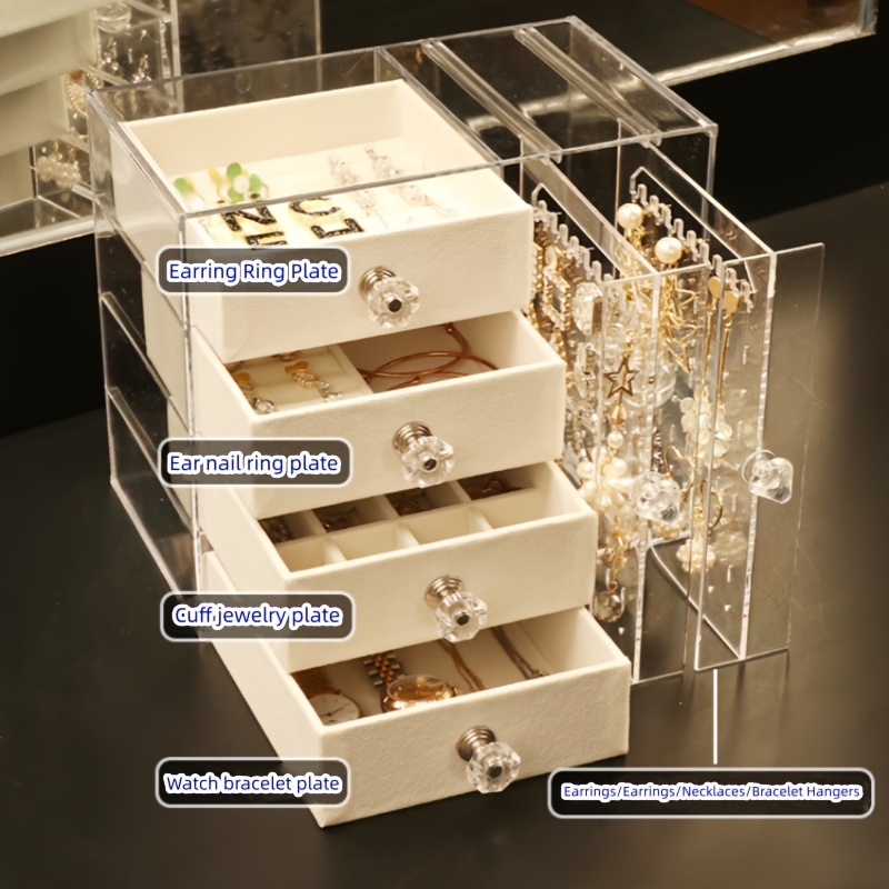 1pc drawer type jewelry storage rack transparent desktop earrings jewelry necklace storage display box dust proof jewelry hanger household multi functional storage organizer Product details 5
