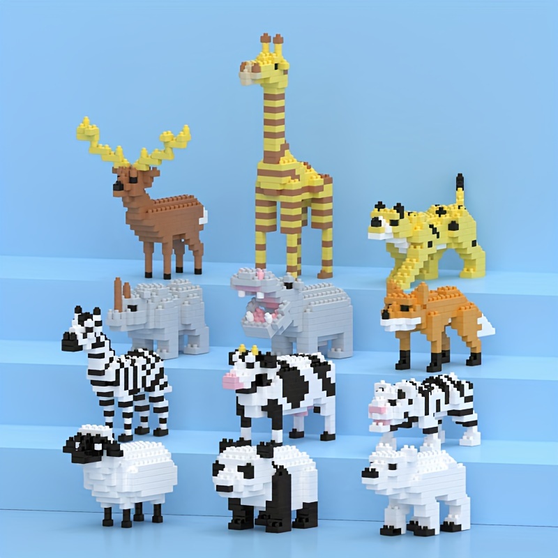 

Animals Building Blocks, Giraffe Panda Sheep Deer Zebra Hippo Cow Bear Tiger Fox Diy Model, Mini Assembled Building Blocks Ornaments, Educational Toys, Christmas Birthday Holiday Gifts