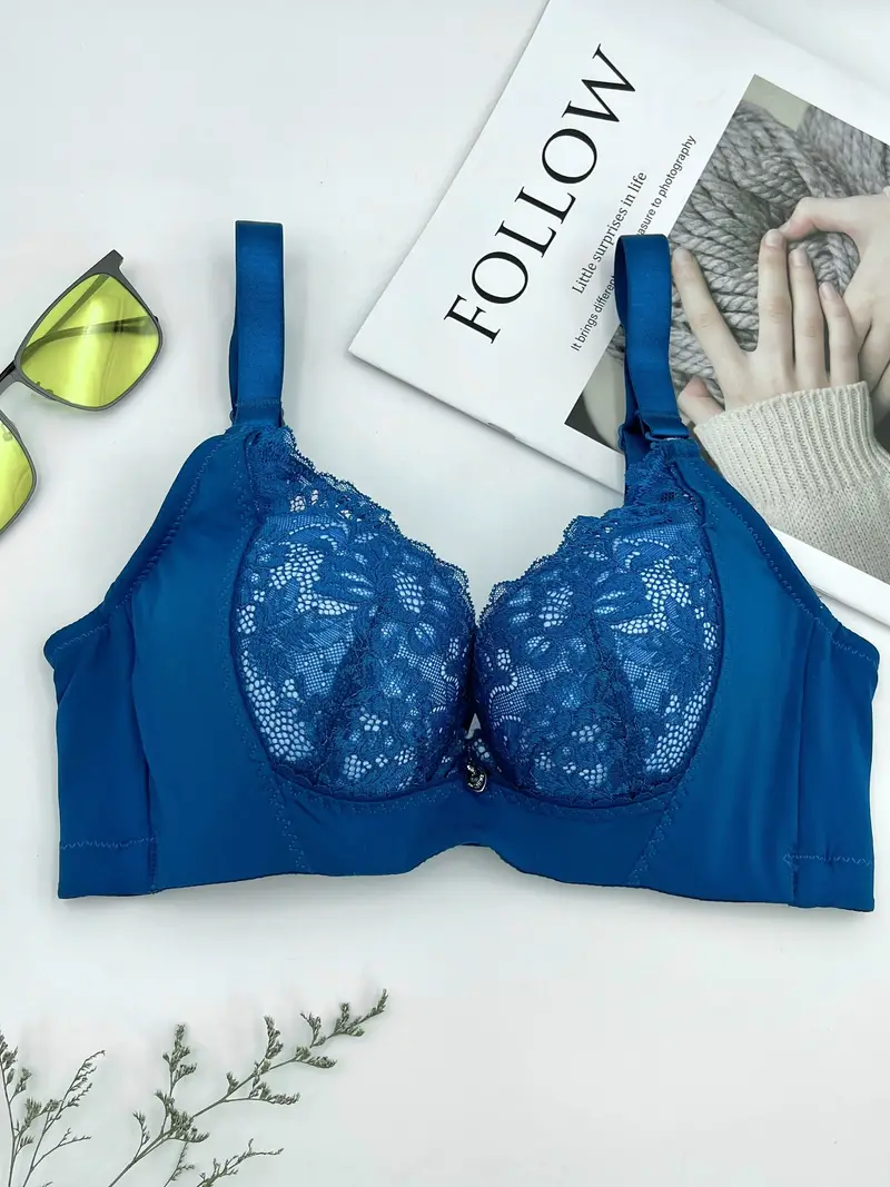 Contrast Lace Push Bra Comfy Breathable Intimates Bra - Temu Italy