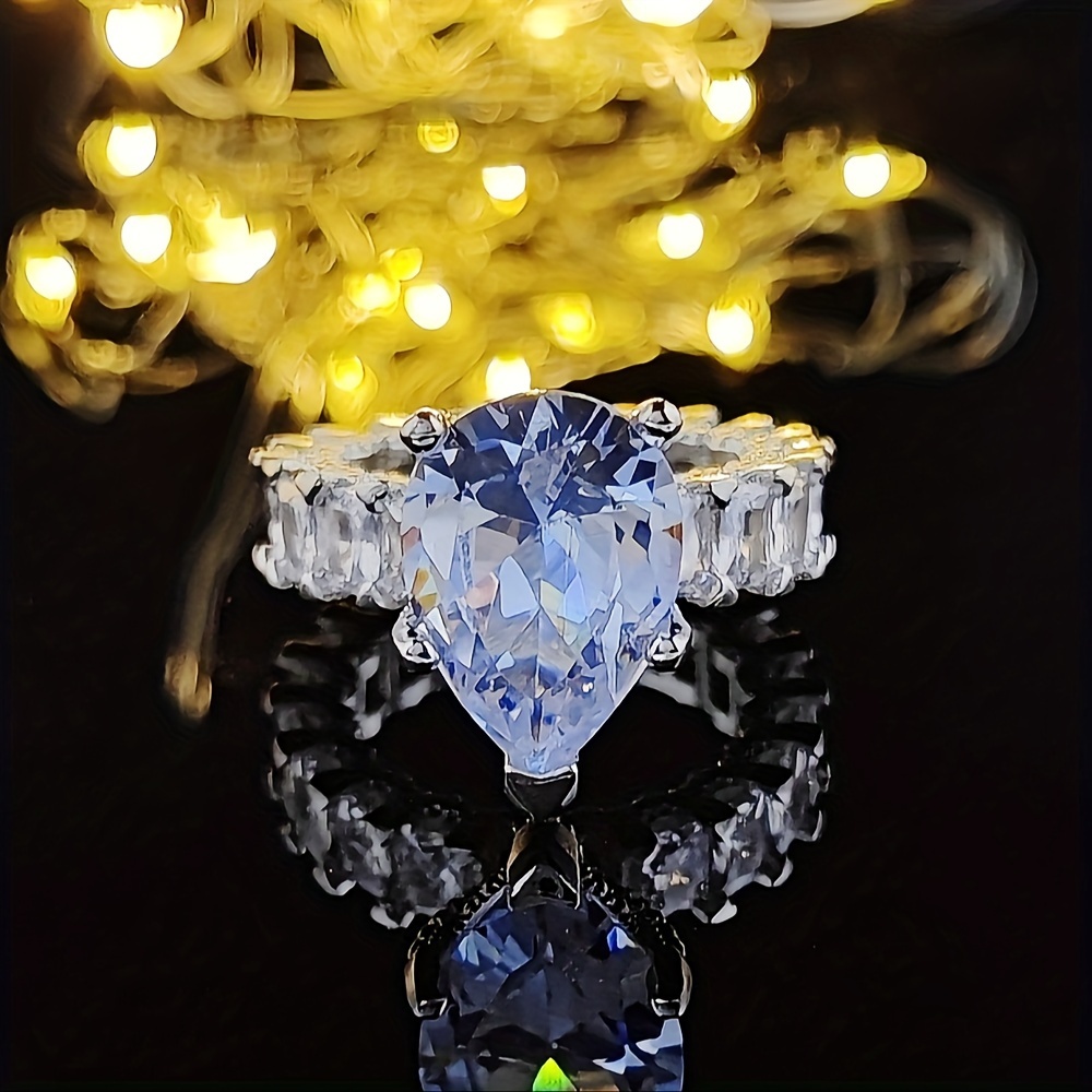 Elegant Promise Ring Inlaid Shining Zirconia In Waterdrop Temu New