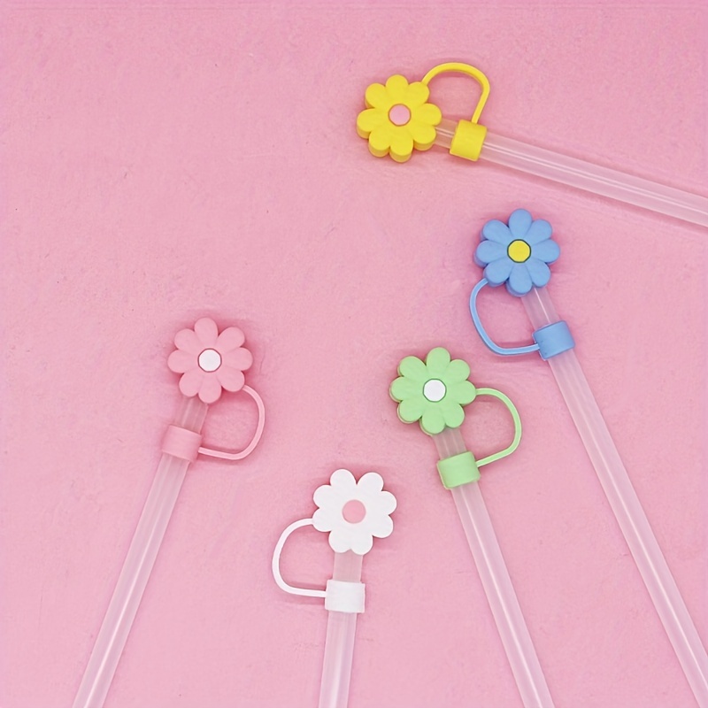 4pcs Cute Silicone Straw Cap Covers With Pink Straw Cup Covers, Reusable  Flower Dust-proof And Leakage-proof Caps, Random Color