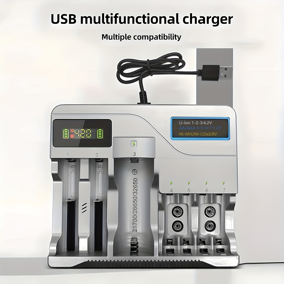 Chargeur de Batterie Universel Port USB et LCD pour Smartphone et Appareil  photo HQ