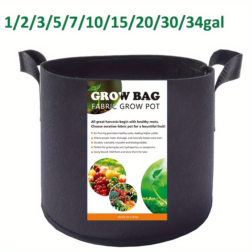 

1 Pack, 1-34gallons Grow Bags Heavy Duty Aerationfabric Pots Thickened Nonwoven Fabric Pots Plant Grow Bags Withhandles For Fruits, Vegetables, And Flowers