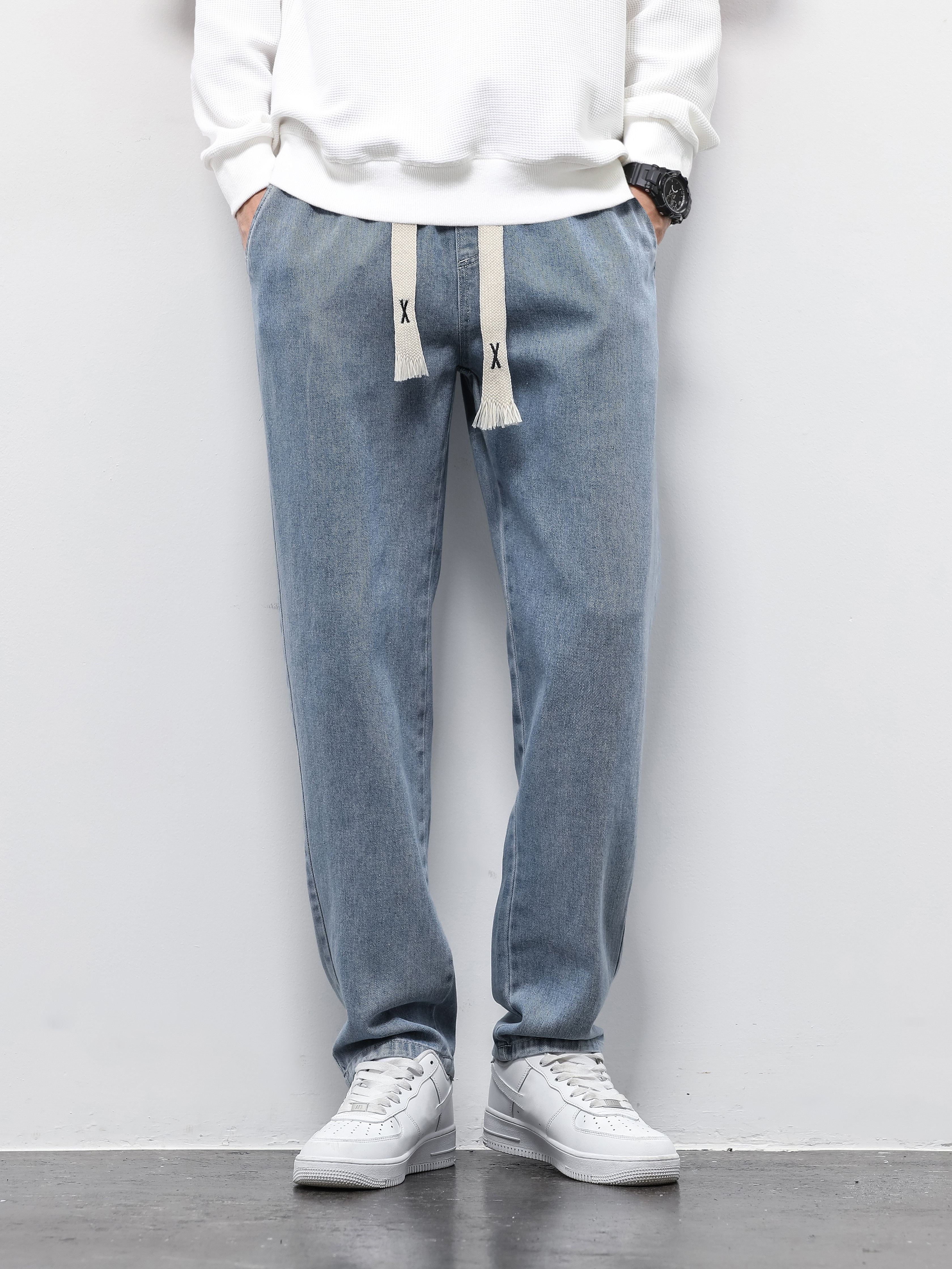 Men's Trendy Denim Jeans, Casual Straight Leg Loose Pants For Outdoor