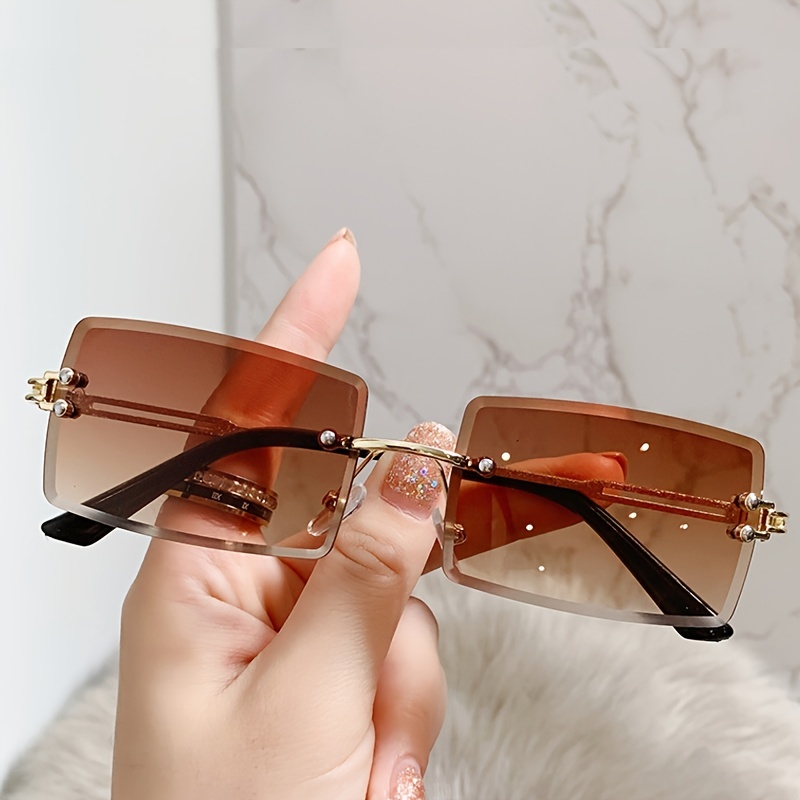 SENMARIES Rimless Y2K Sunglasses for Women Men Rectangle Vintage Glasses Fashion Flame Metal Sunglass Frameless Retro Eyewear