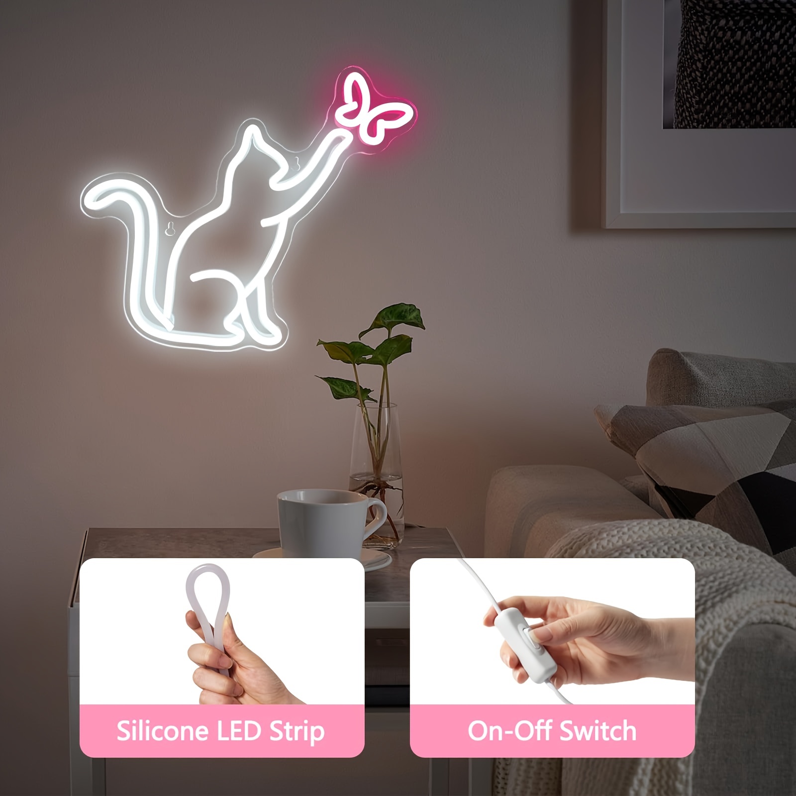 Cat Butterfly Led Neon Sign For Wall Decor Cute Cat Neon - Temu United Arab  Emirates