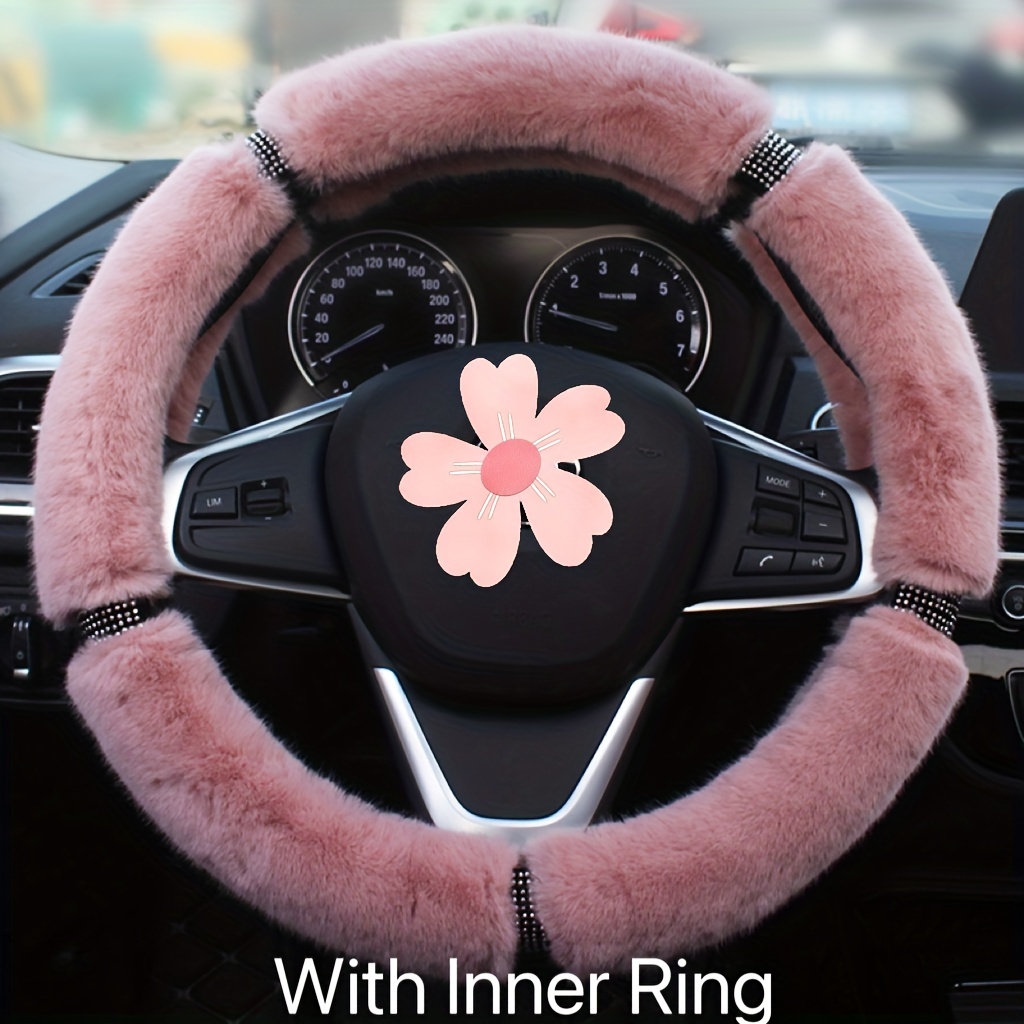 Fluffy Car Steering Wheel Cover Plush Bling Artificial Diamond