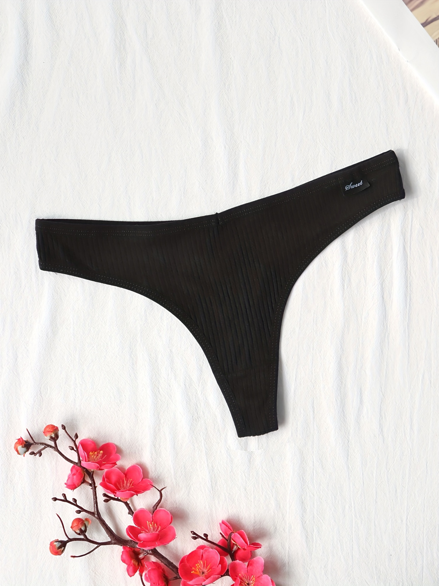 Solid Ribbed Thongs Comfy Breathable Low Waist Intimates - Temu