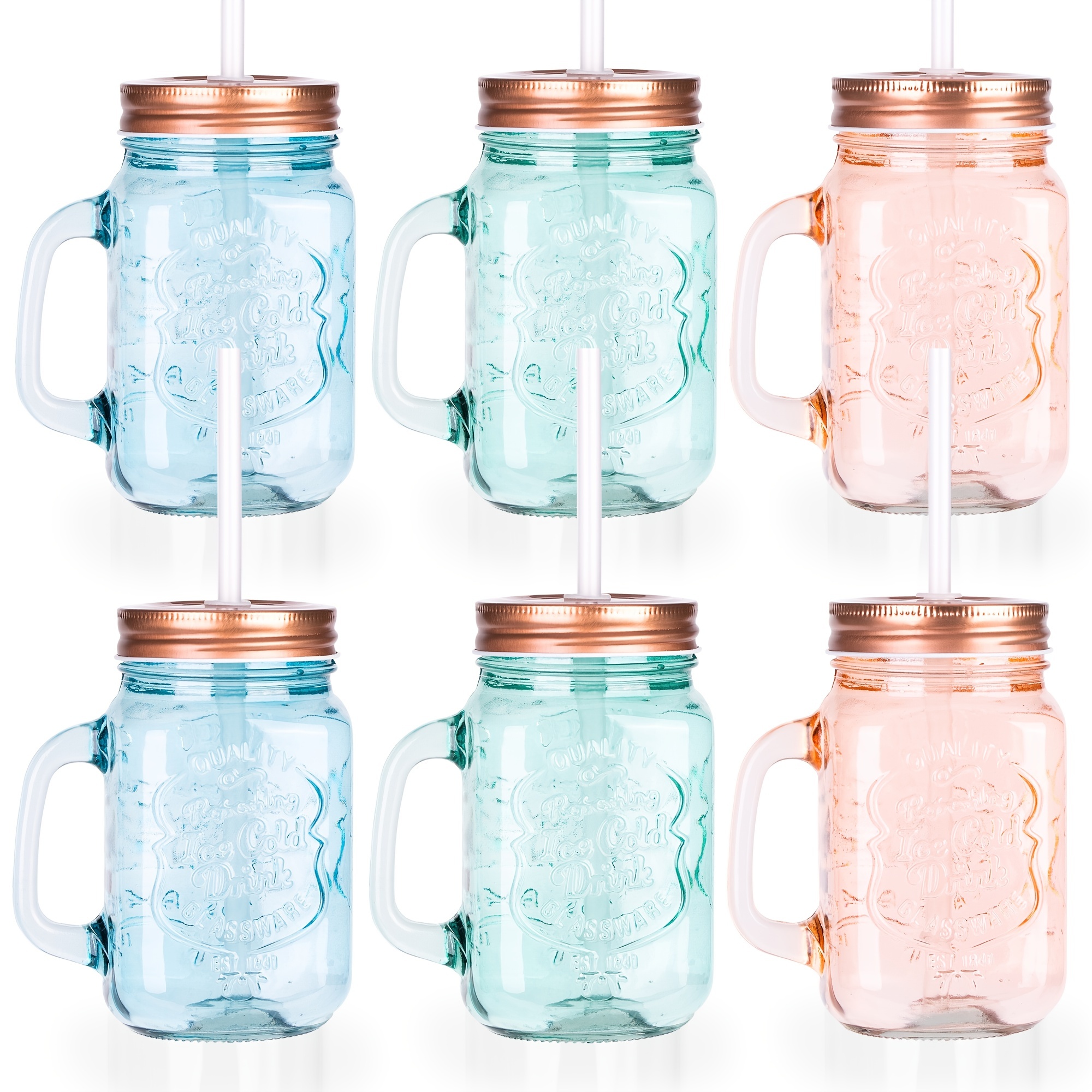 Mason Jar Mugs with Handles & Lids Straws Glasses Drinking Jars