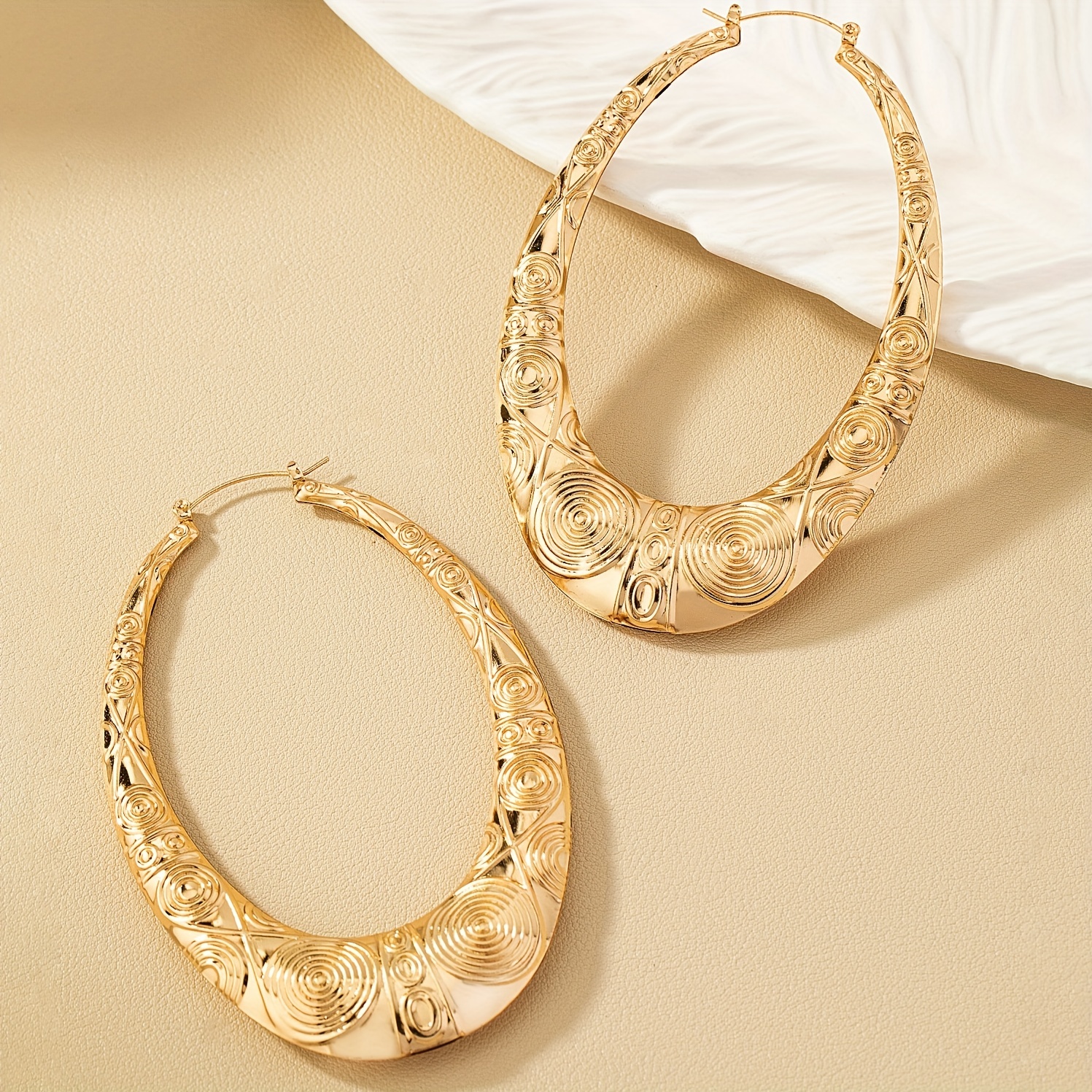 carved chunky golden hoop earrings simple elegant style alloy jewelry trendy gift for women girls daily casual details 0