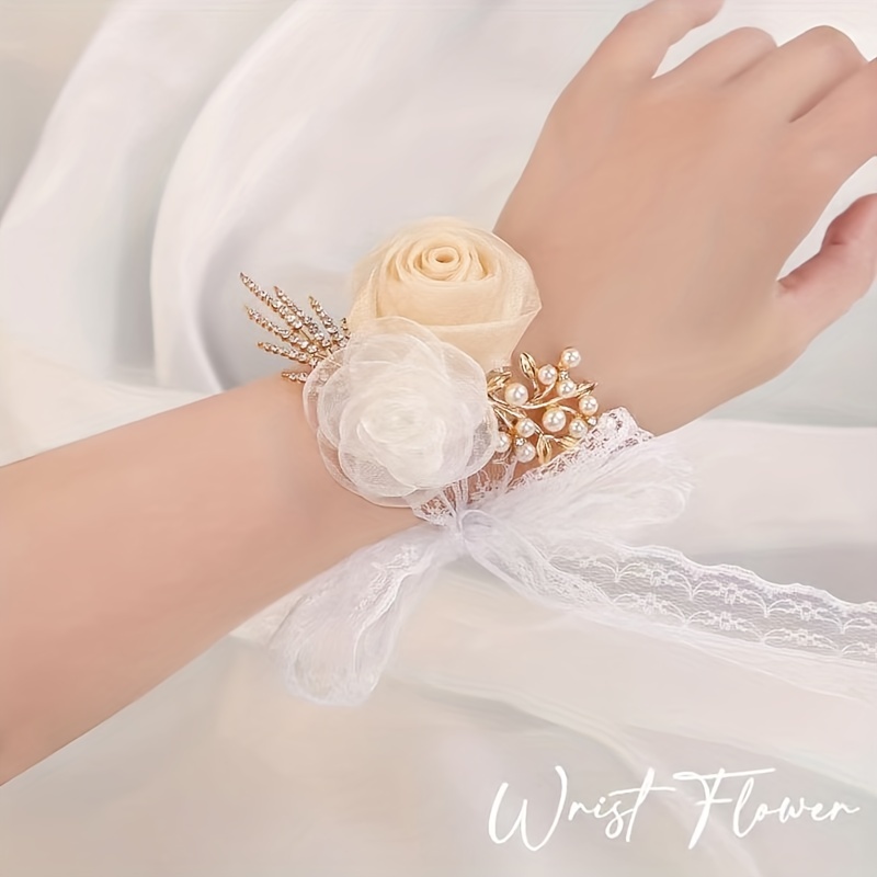 Girls Bridesmaid Wrist Flowers Faux Pearl Bracelet Wedding - Temu