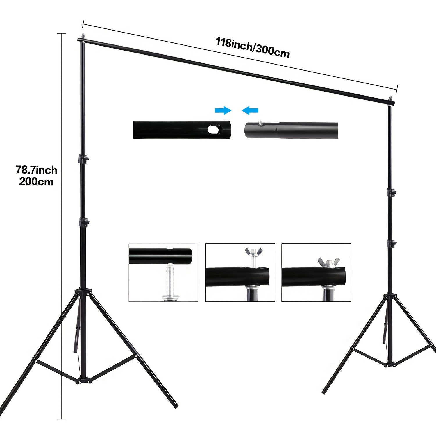 Soporte de fondo de estudio fotográfico y video, kit de soporte de fondo  ajustable de 10 pies con 4 barras transversales, 4 abrazaderas de acero, 2