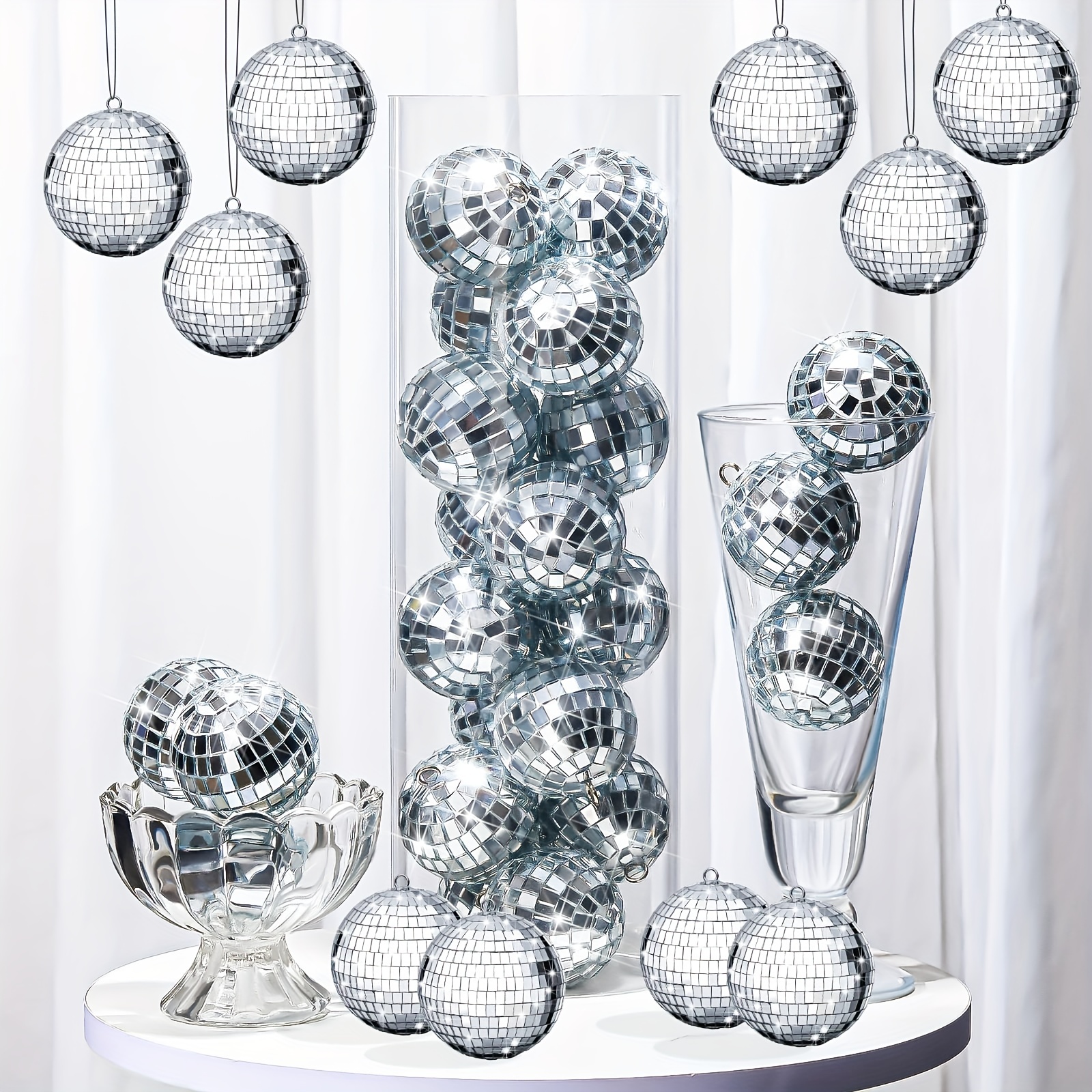 Sumind 50 Pcs Disco Balls Ornaments Mini Disco Balls Silver