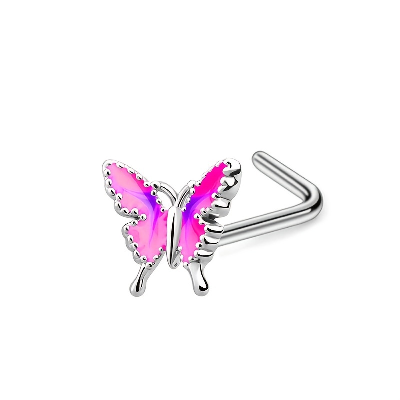 Colorful Flower Butterfly Shaped Nipple Ring Set Inlaid Shiny