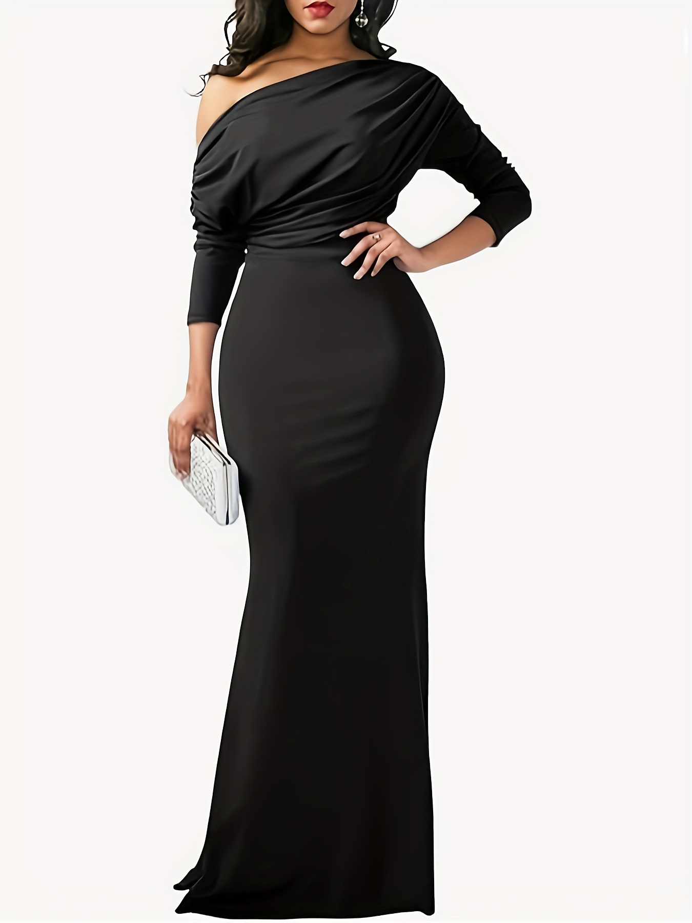 Cololura Elegant Plus Size Lantern Sleeve Hollow Bodycon Formal Gown Maxi  Dress