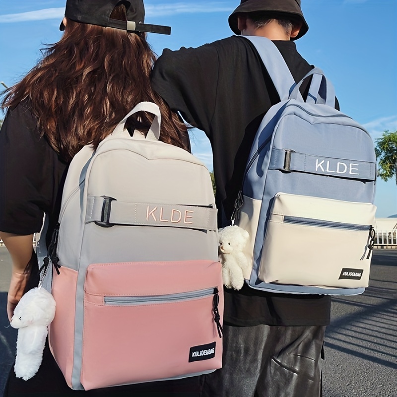 Letter Embroidery Backpack Preppy Colorblock School Bag All Match