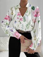 floral print v neck blouse casual long sleeve simple blouse womens clothing